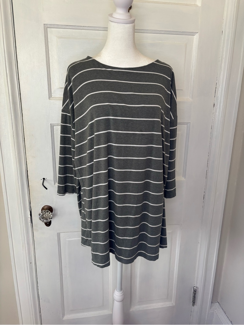 Seraphine Gray and White Striped Long Sleeve Maternity Tunic